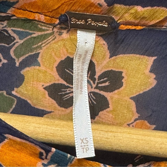 Free People Floral Babydoll Tunic Dress XS Navy Boho Mini Swing Sheer Chiffon - Picture 3 of 15